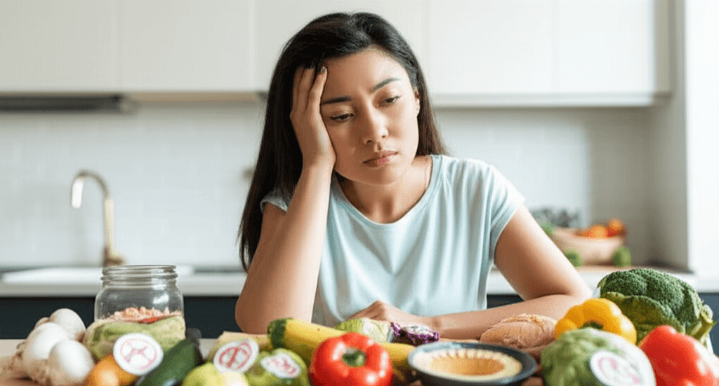 Mulher frustrada com dietas restritivas